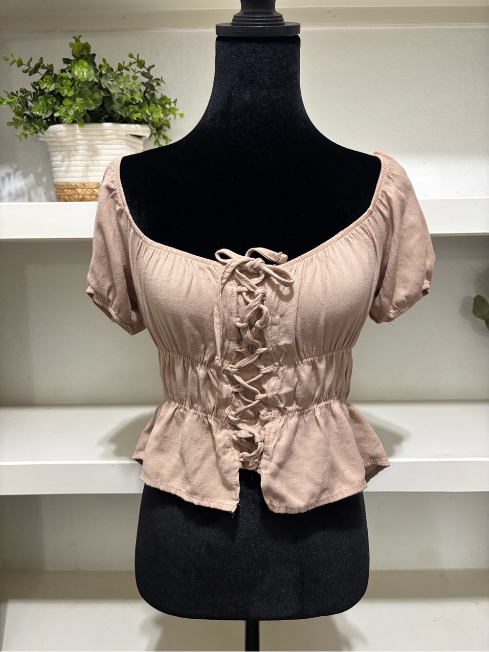 iris Dusty Rose Lace-Up Peplum Crop Top